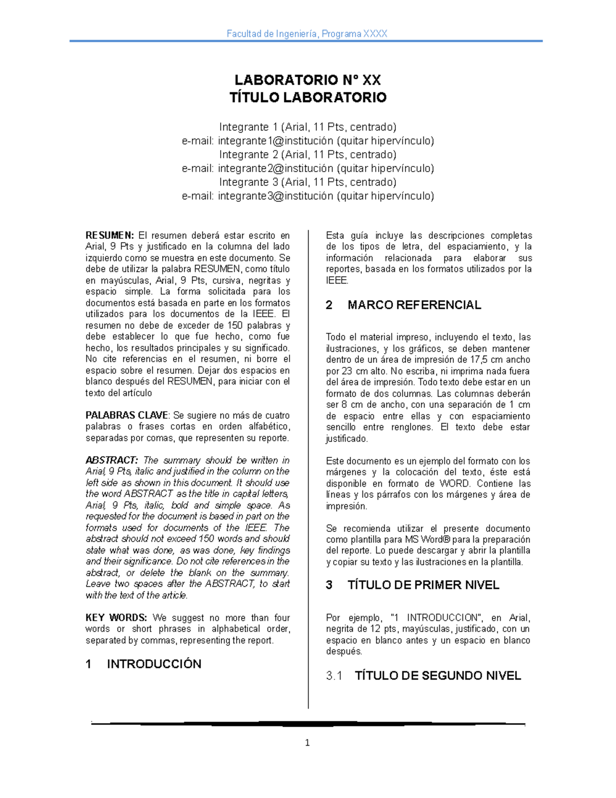 Formato IEEE 2017 - Facultad de Ingeniería, Programa XXXX LABORATORIO N ...