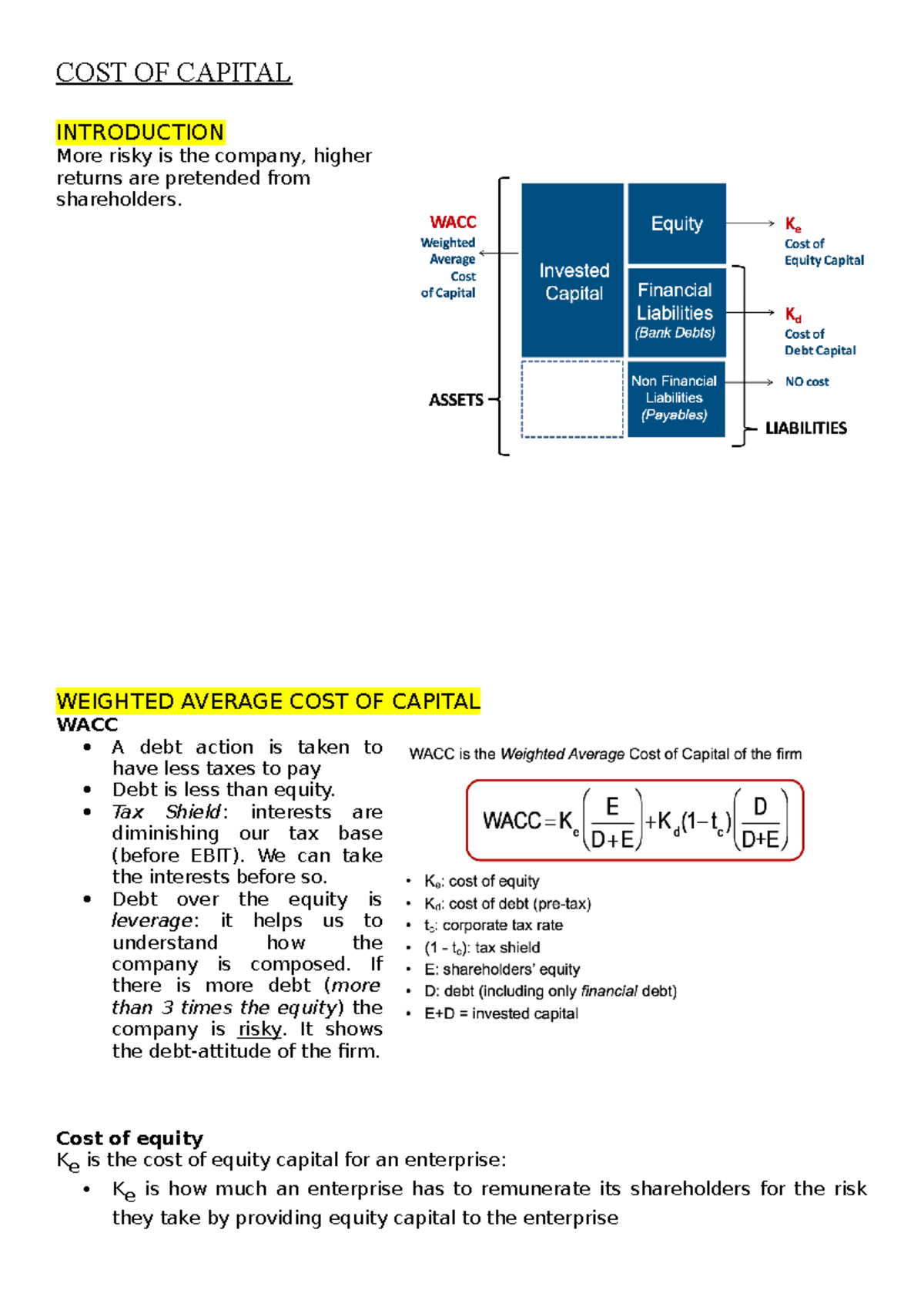 Cost of capital - COST OF CAPITAL INTRODUCTION More risky is the ...