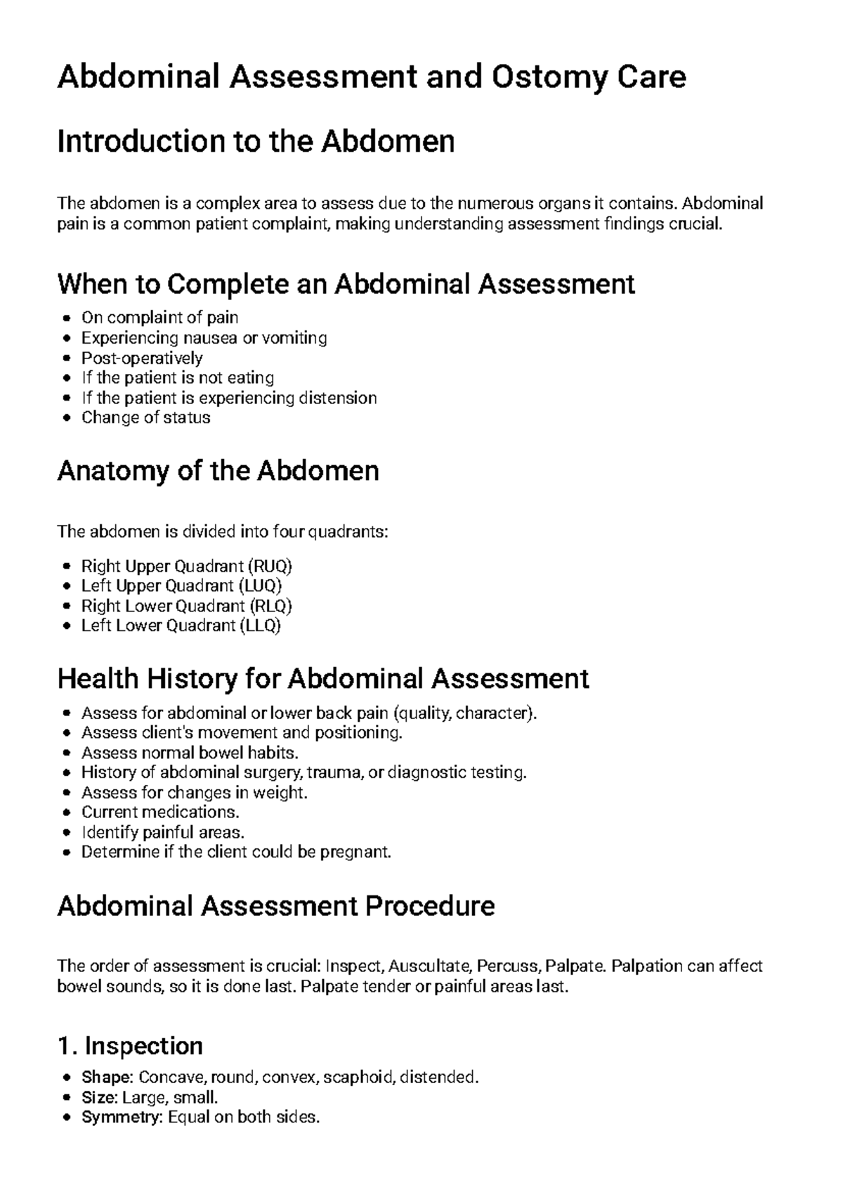 Abdominal Assessment and Ostomy Care Guide - Studocu