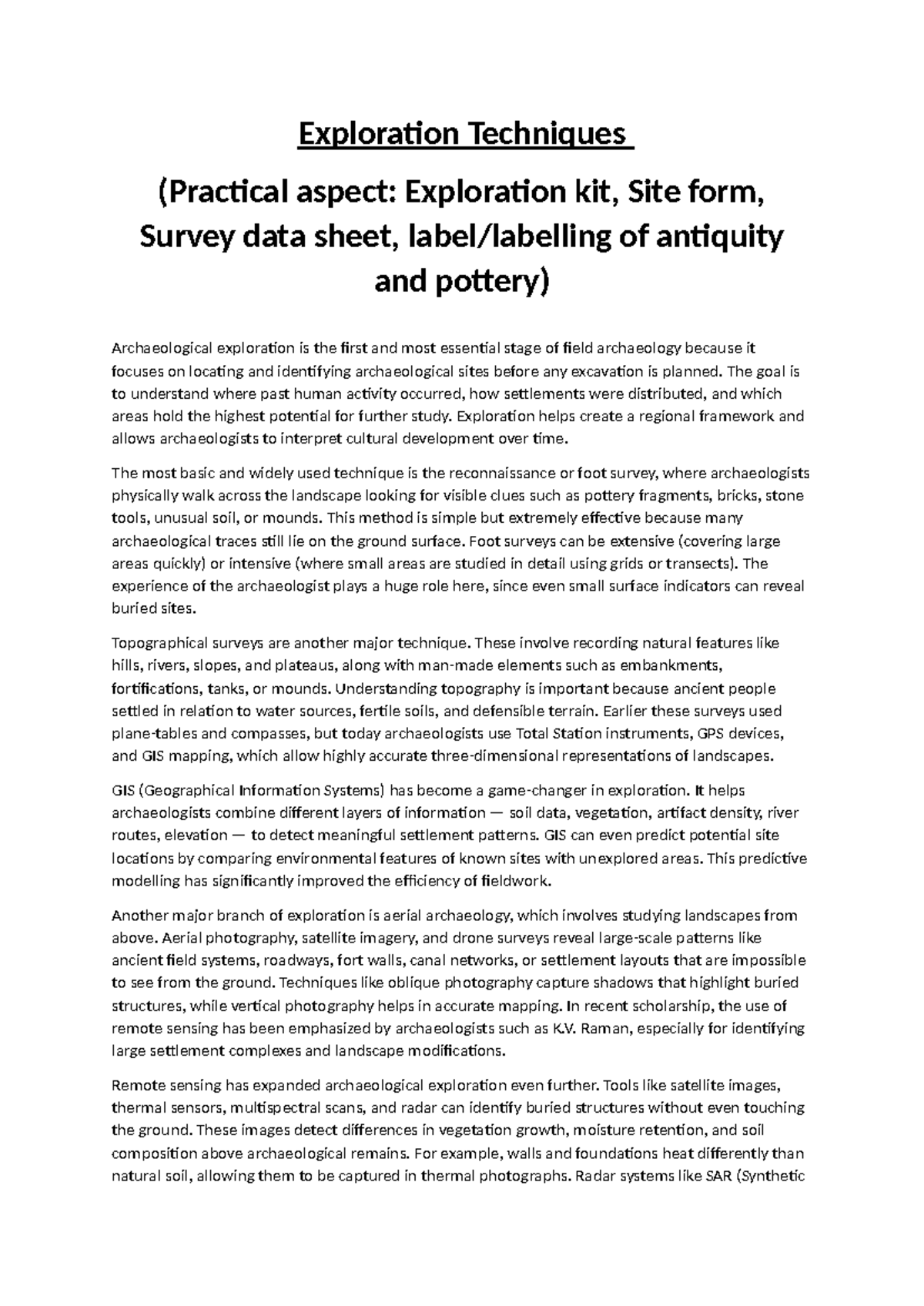 Exploration Techniques in Archaeology: Practical Aspects and Methods ...