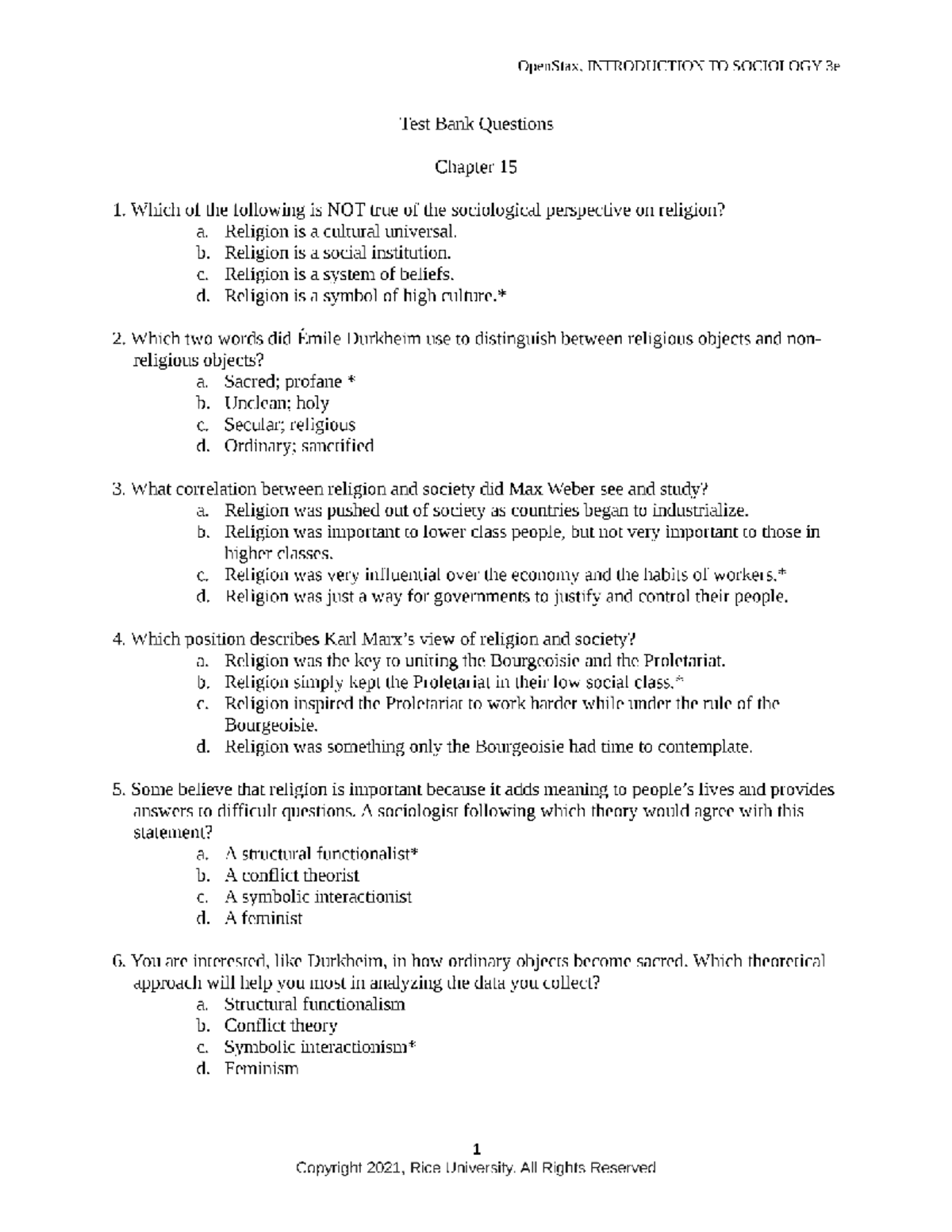 INTRODUCTION TO SOCIOLOGY 3e Chapter 15 Test Bank Questions - Studocu