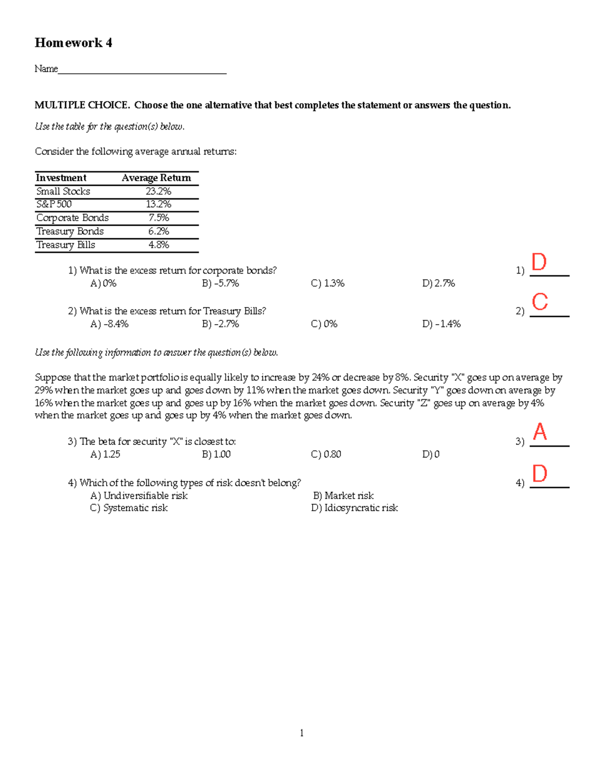 Homework 4 - Multiple Choice Questions and Answers (HW 4) - Studocu