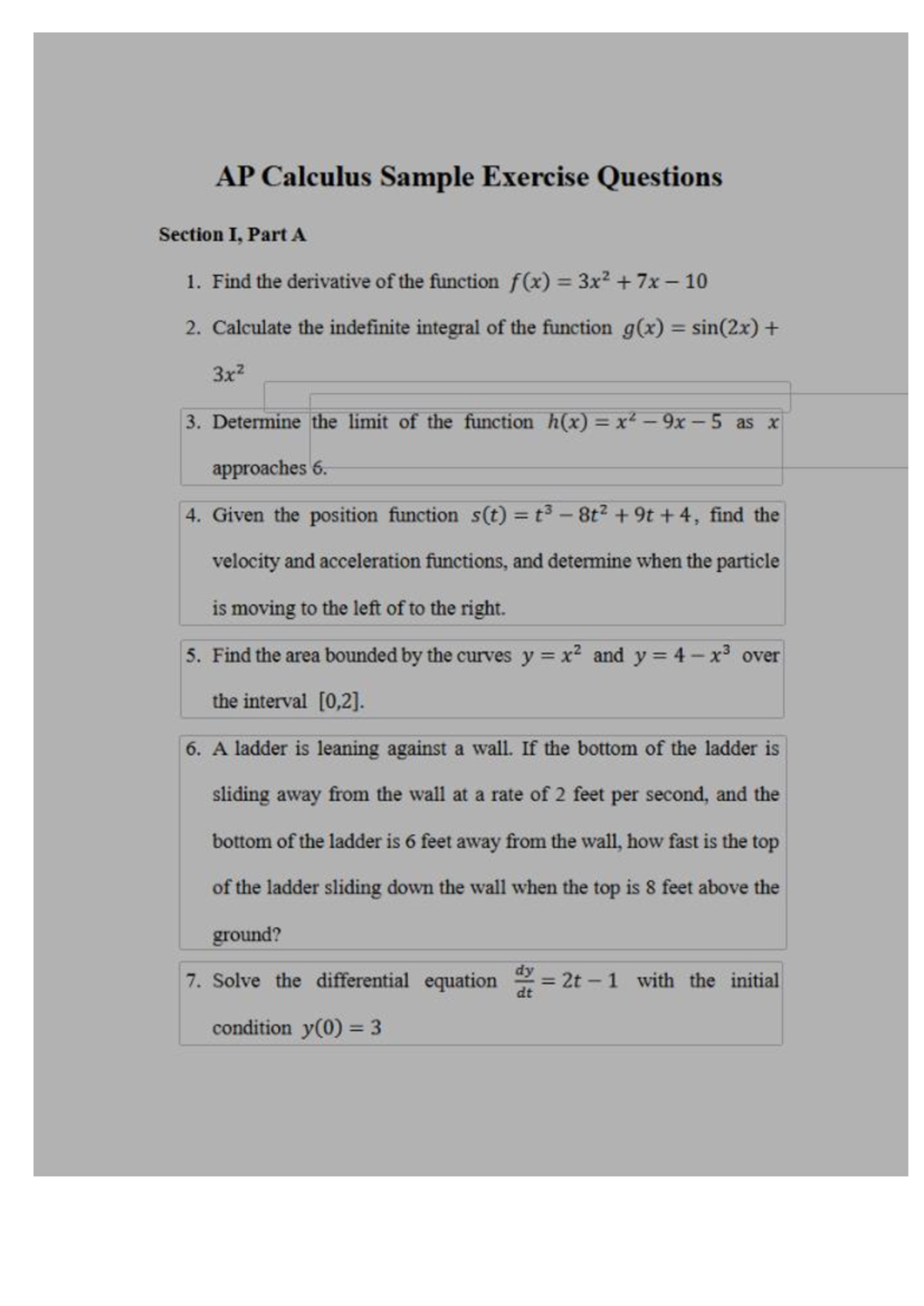 MBOP - AP Calculus Sample Exercise Questions (Part A) - Studocu