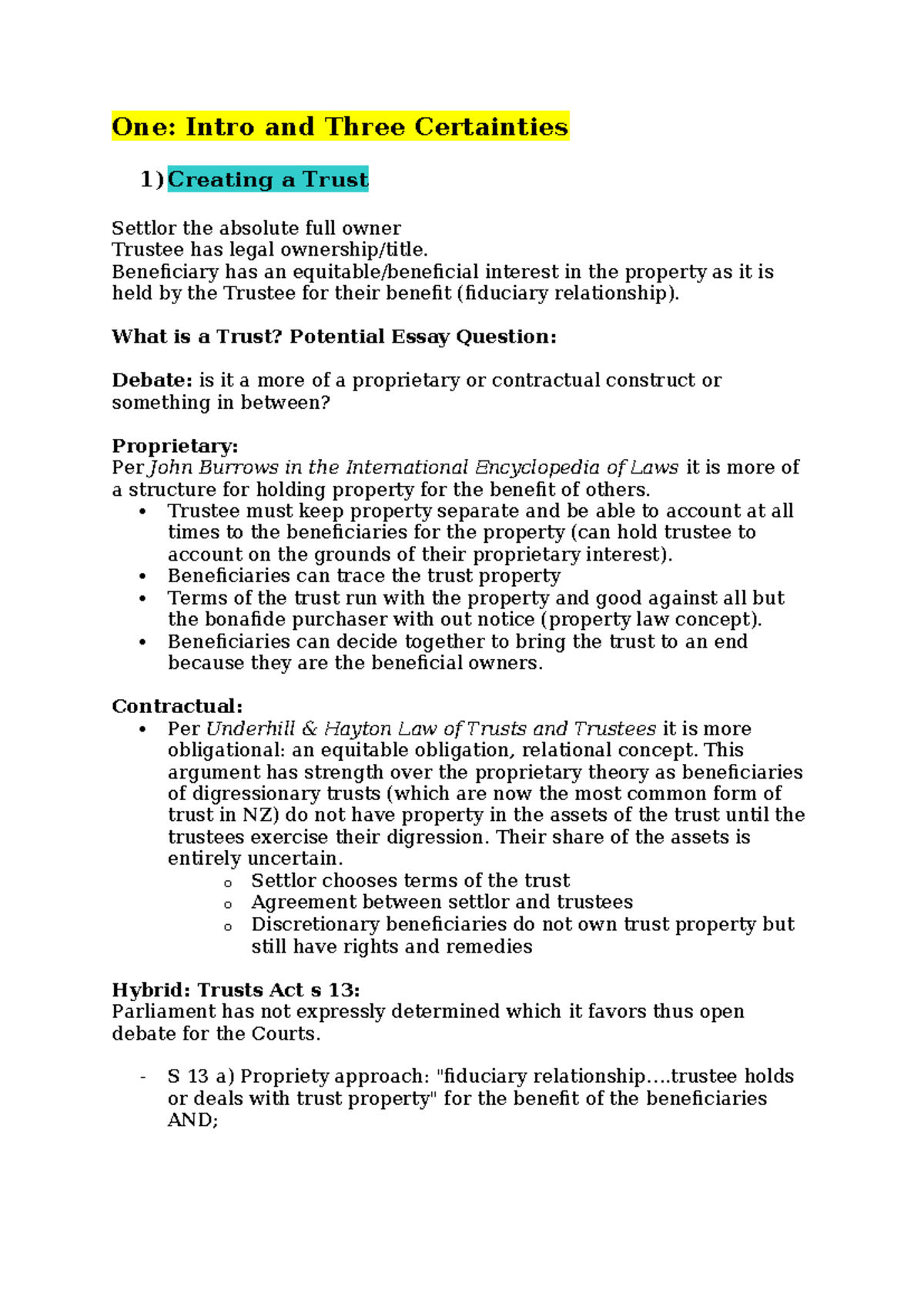 Wills Notes Final: Understanding Trusts and Trustee Duties - Studocu