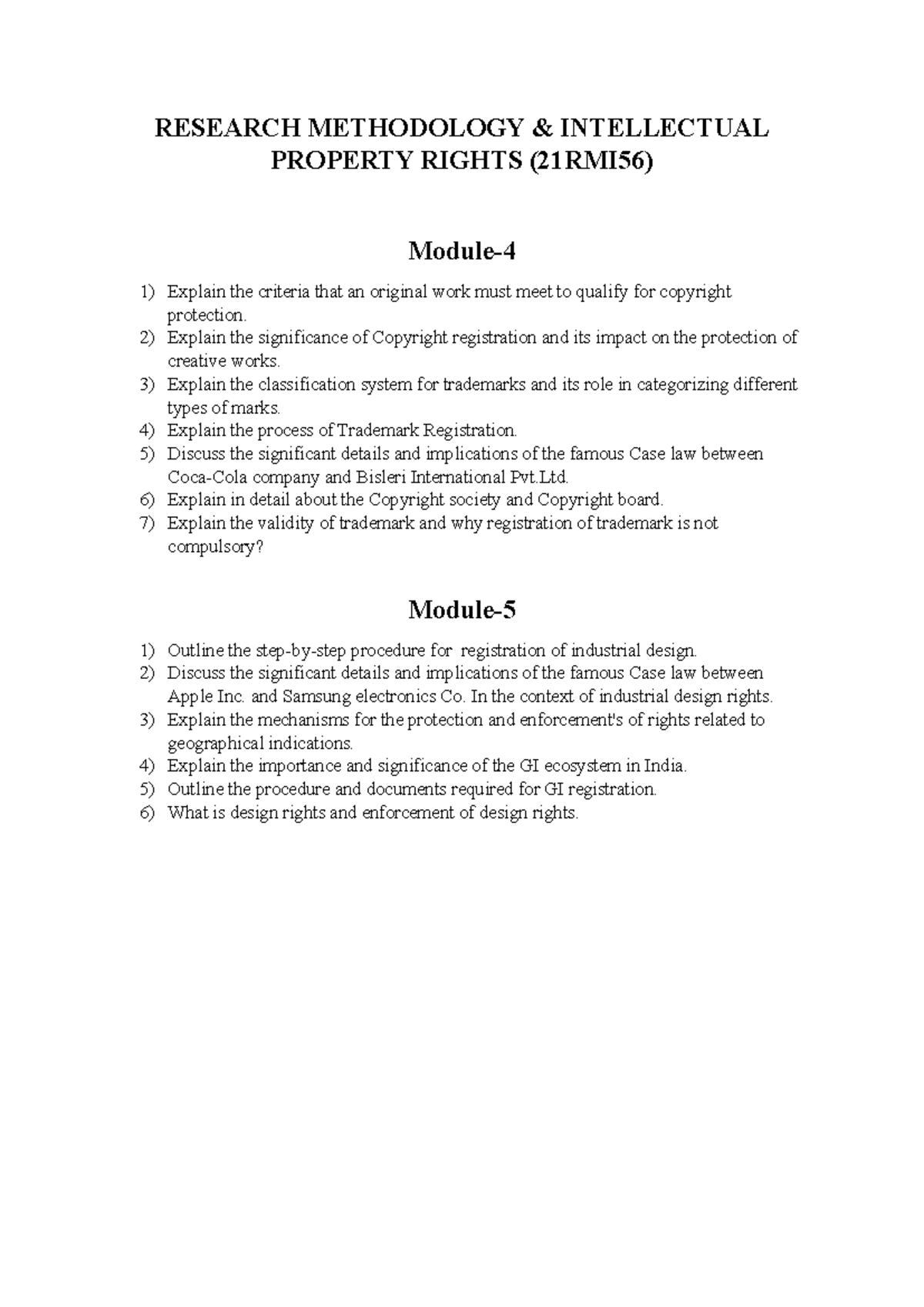 RM Question BANK - RESEARCH METHODOLOGY & INTELLECTUAL PROPERTY RIGHTS ...