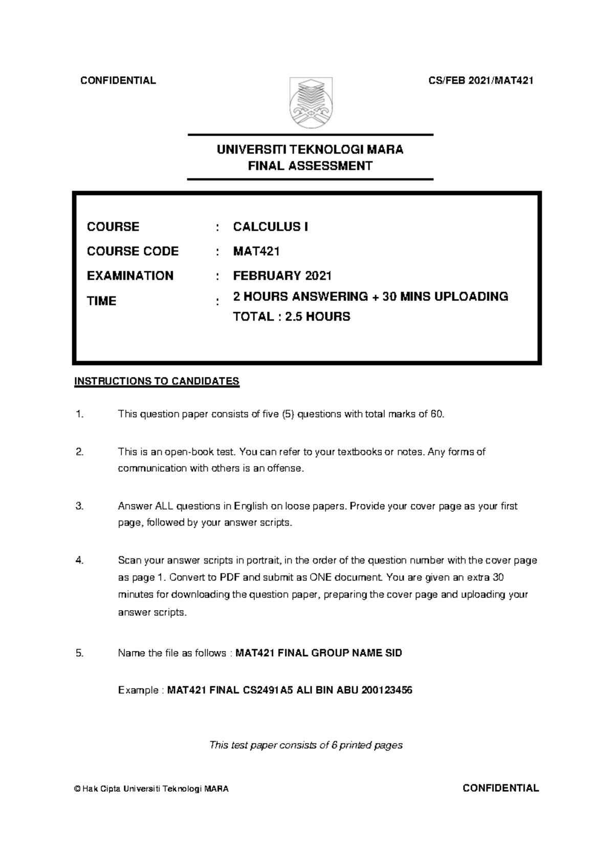 MAT421 Final Exam Questions - Calculus I - February 2021 - Studocu