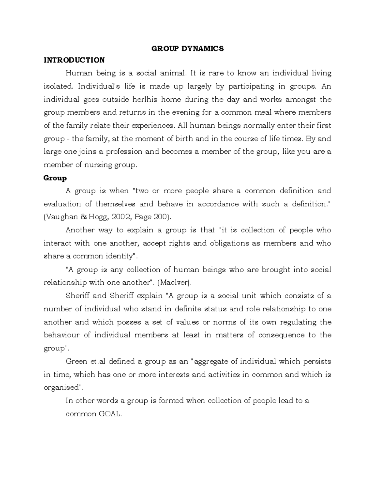 GROUP DYNAMICS AND COUNSELING NOTES: An Introduction to Group Behavior ...