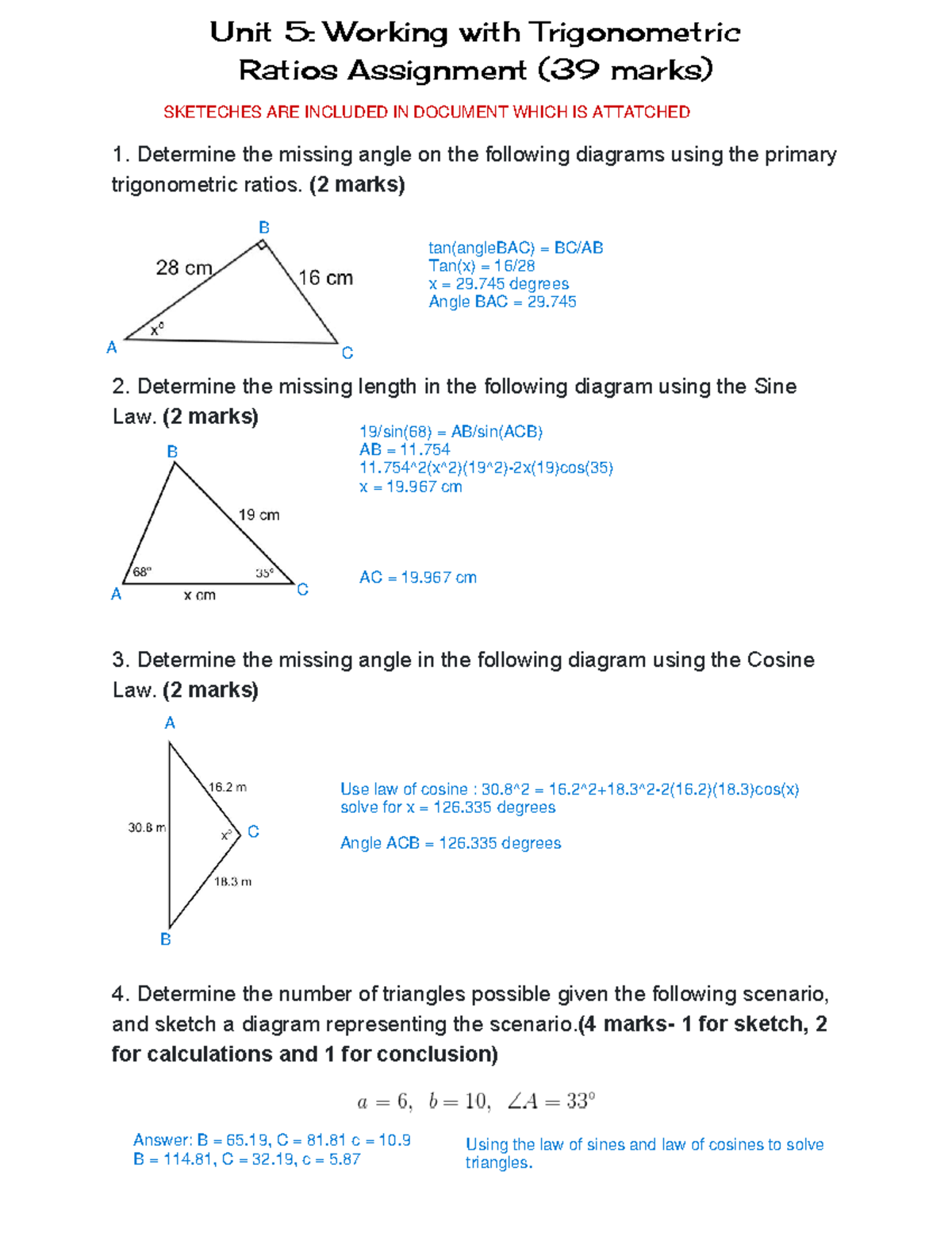 Unit 5 - Trigonometric Ratios Review with Answers - Studocu