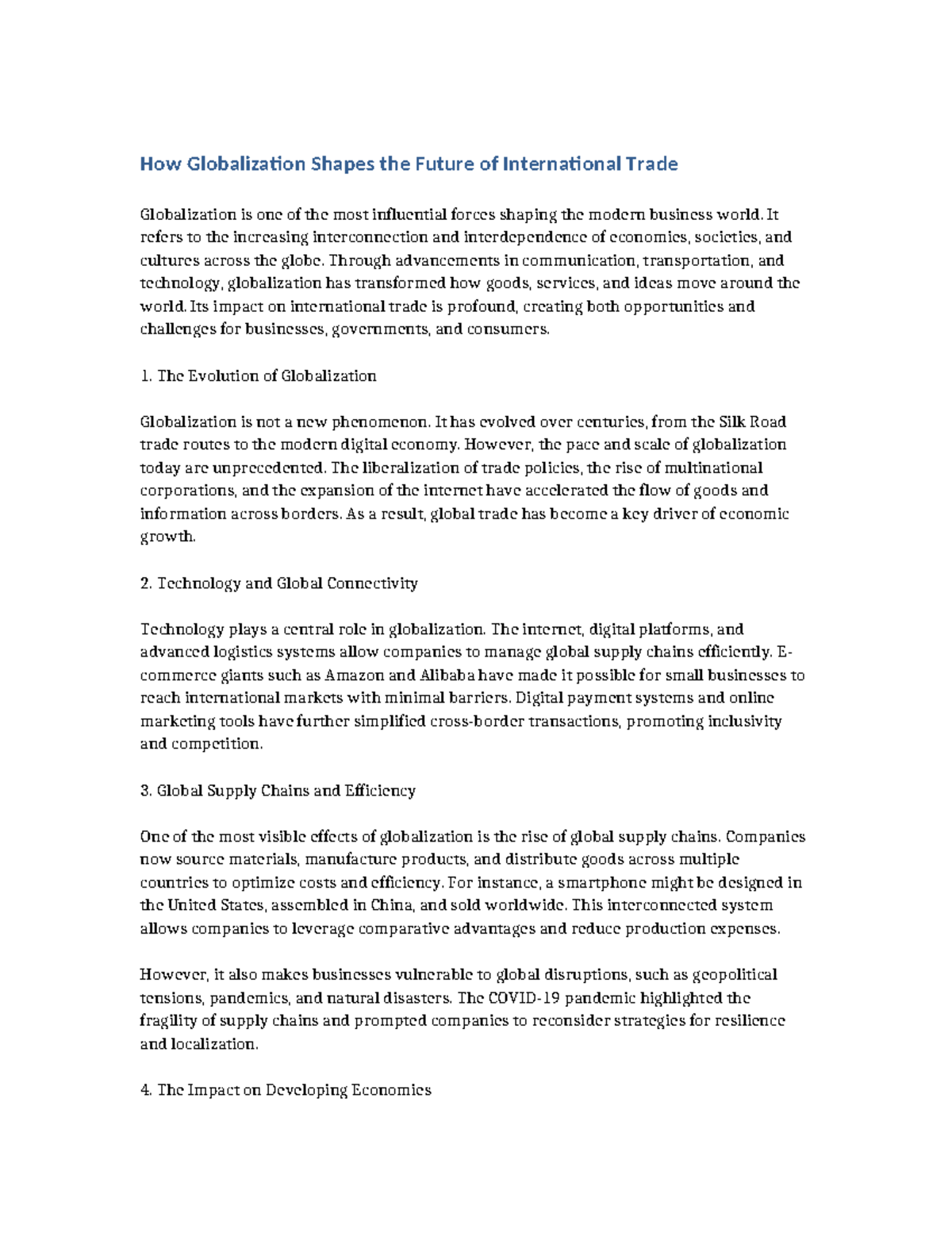 Globalization and Its Impact on International Trade: A Comprehensive ...
