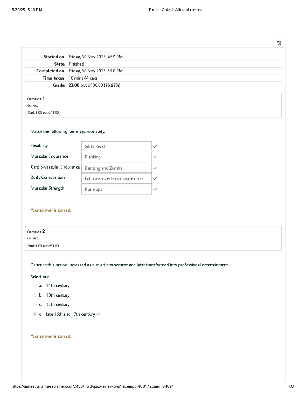 Prelim Quiz 1 Review: Attempt Analysis and Results - Studocu