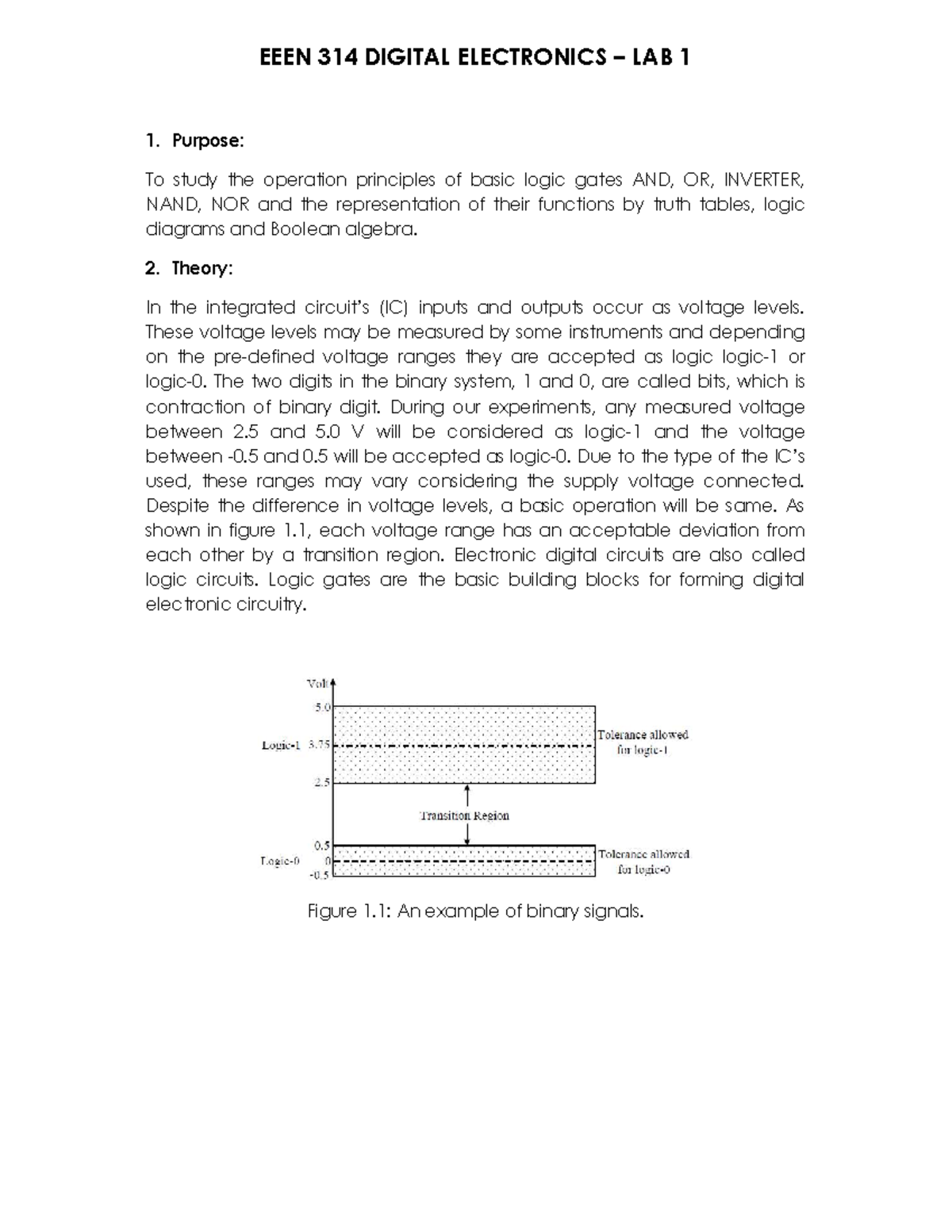 314 DIGITAL ELECTRONICS LAB 1: Logic Gates & Functions Study Guide ...