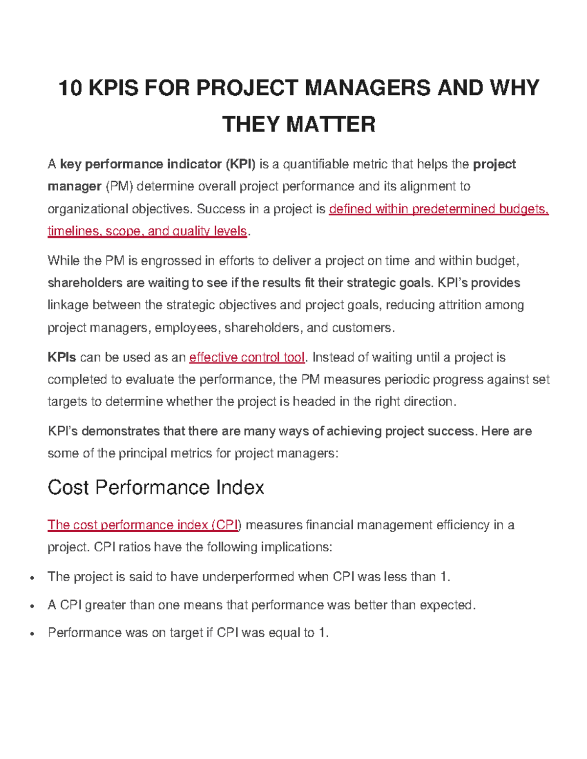 10 KPIS for Project Managers and why they matter - 10 KPIS FOR PROJECT ...