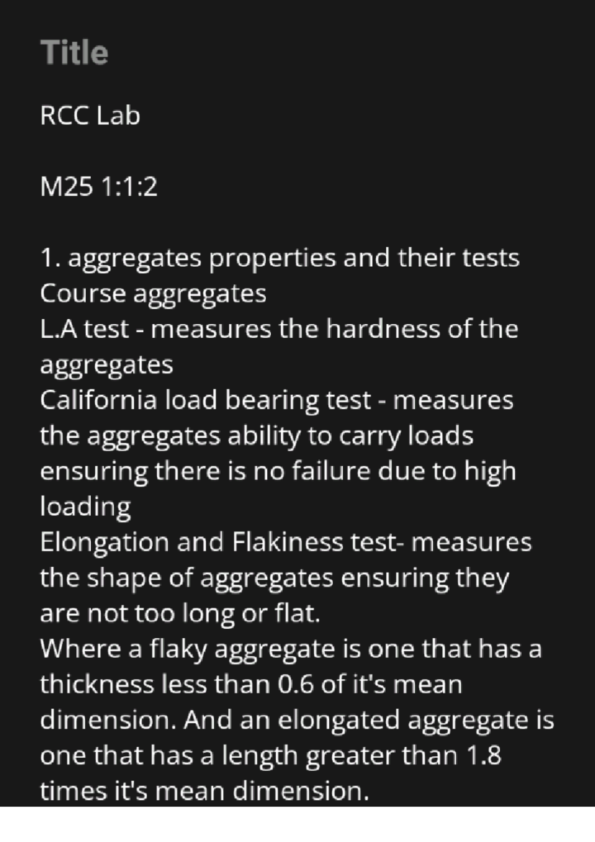 RCC Lab M25 1:1:2 - Aggregate Properties & Tests Notes - Studocu