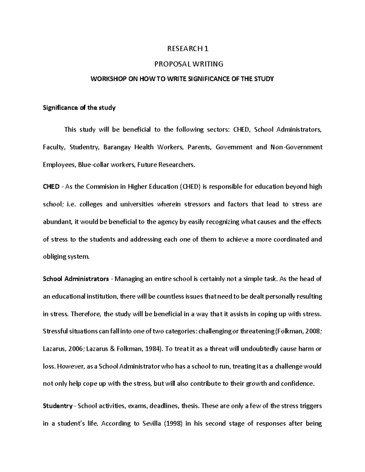 Research 1- Proposal Writing - RESEARCH 1 PROPOSAL WRITING WORKSHOP ON ...