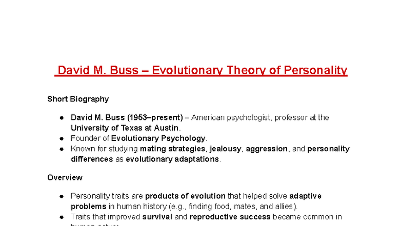 Theories of Personality Study Notes (PSY 101) - Studocu