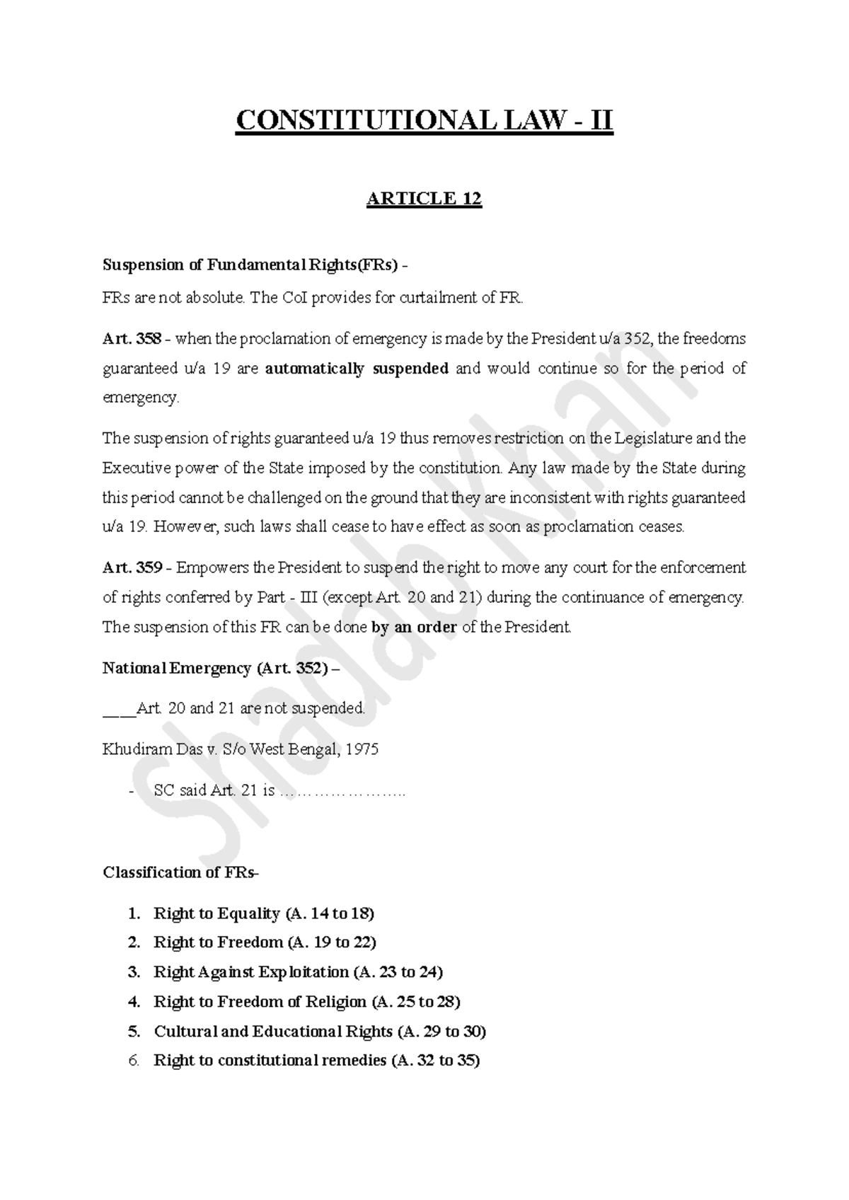 Constitutional Law II - Notes on Article 12 and Fundamental Rights ...