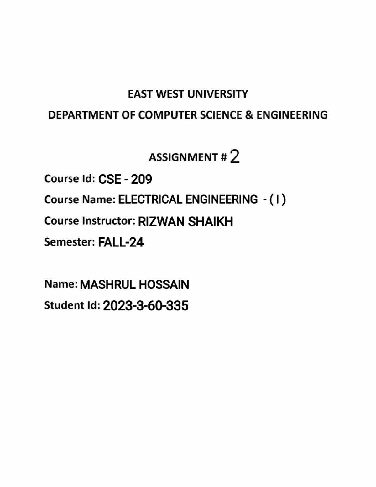 2023 3 60 335 (assignment 2) - EAST WEST UNIVERSITY DEPARTMENT OF ...