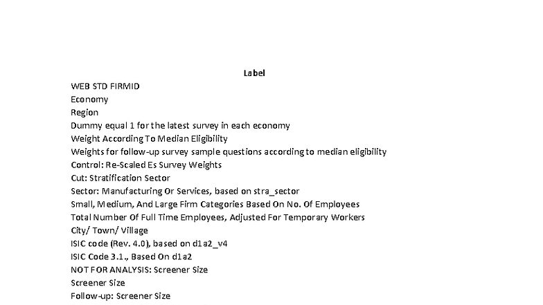 Label ECON3096: Survey Weights and Firm Characteristics Analysis - Studocu