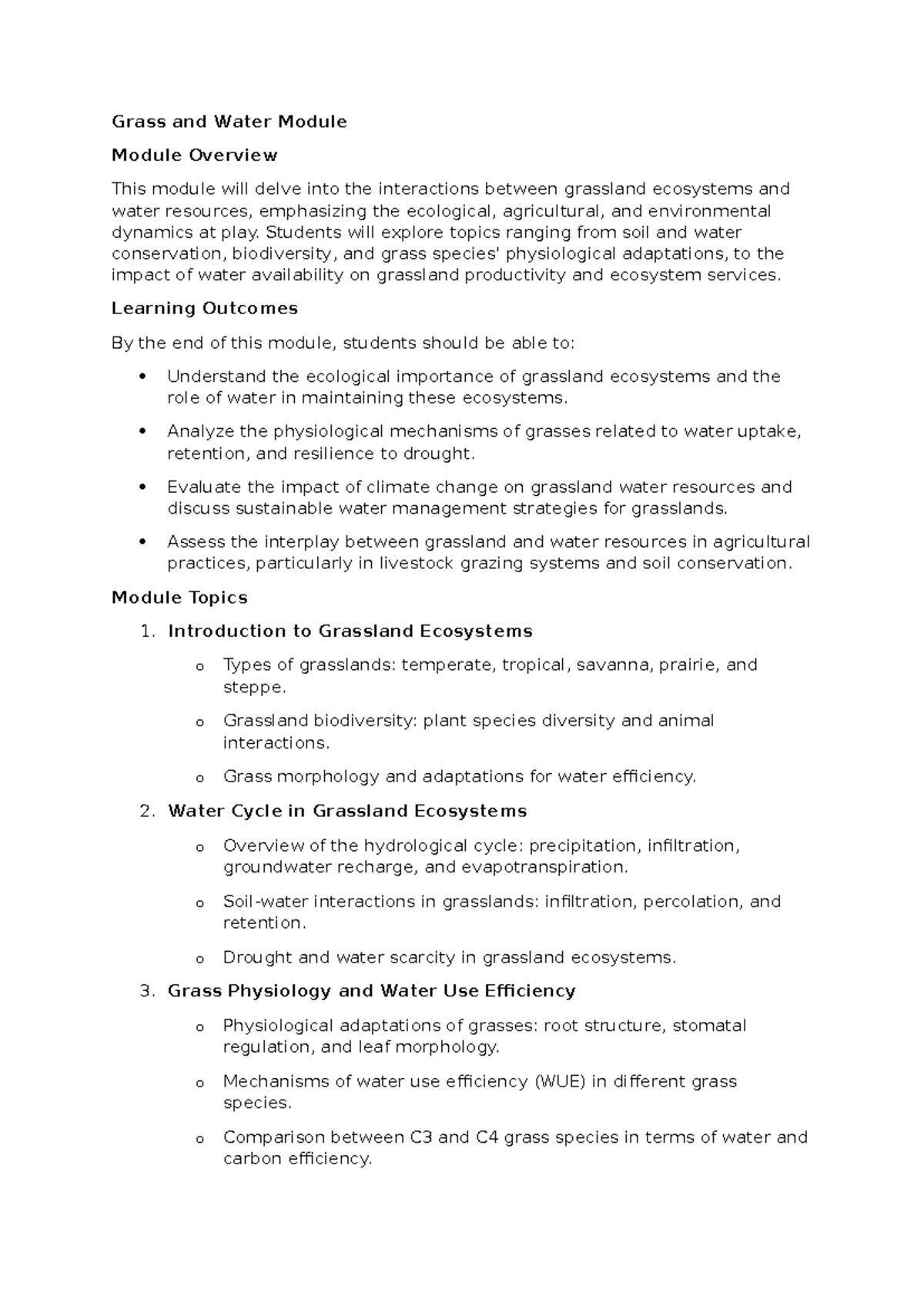 Grass and water - module outline - Grass and Water Module Module ...