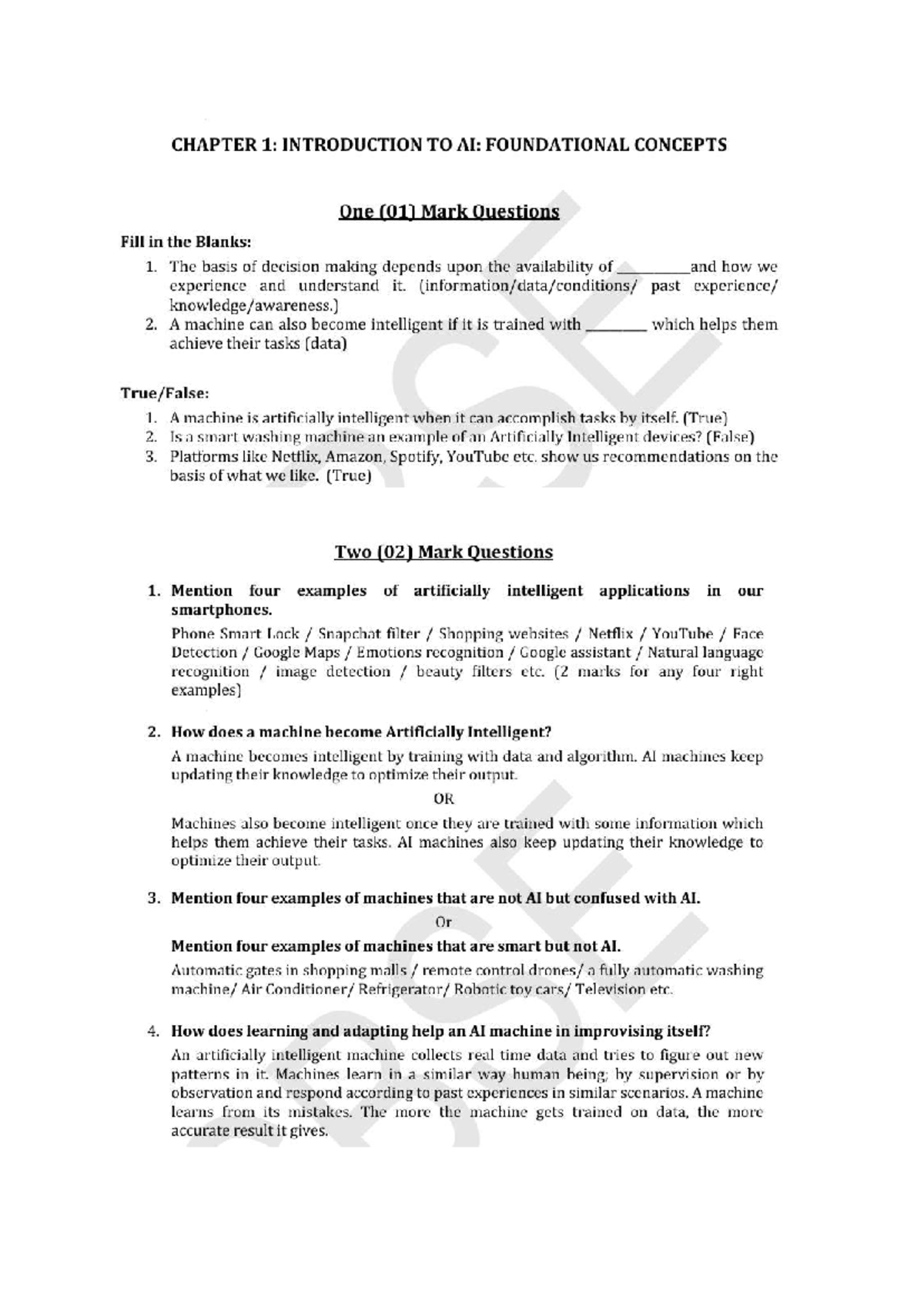 CHAPTER 1: INTRODUCTION TO AI - Key Concepts & Q&A Notes - Studocu