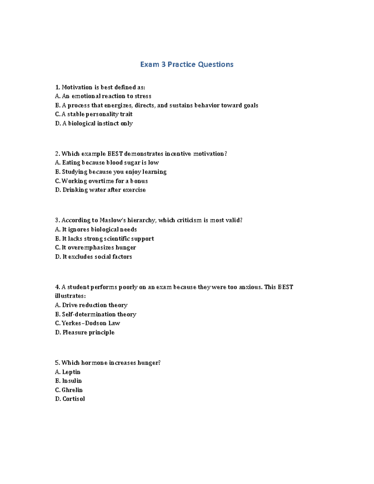 PSYCH 101 Exam 3 Practice Questions and Answers - Studocu