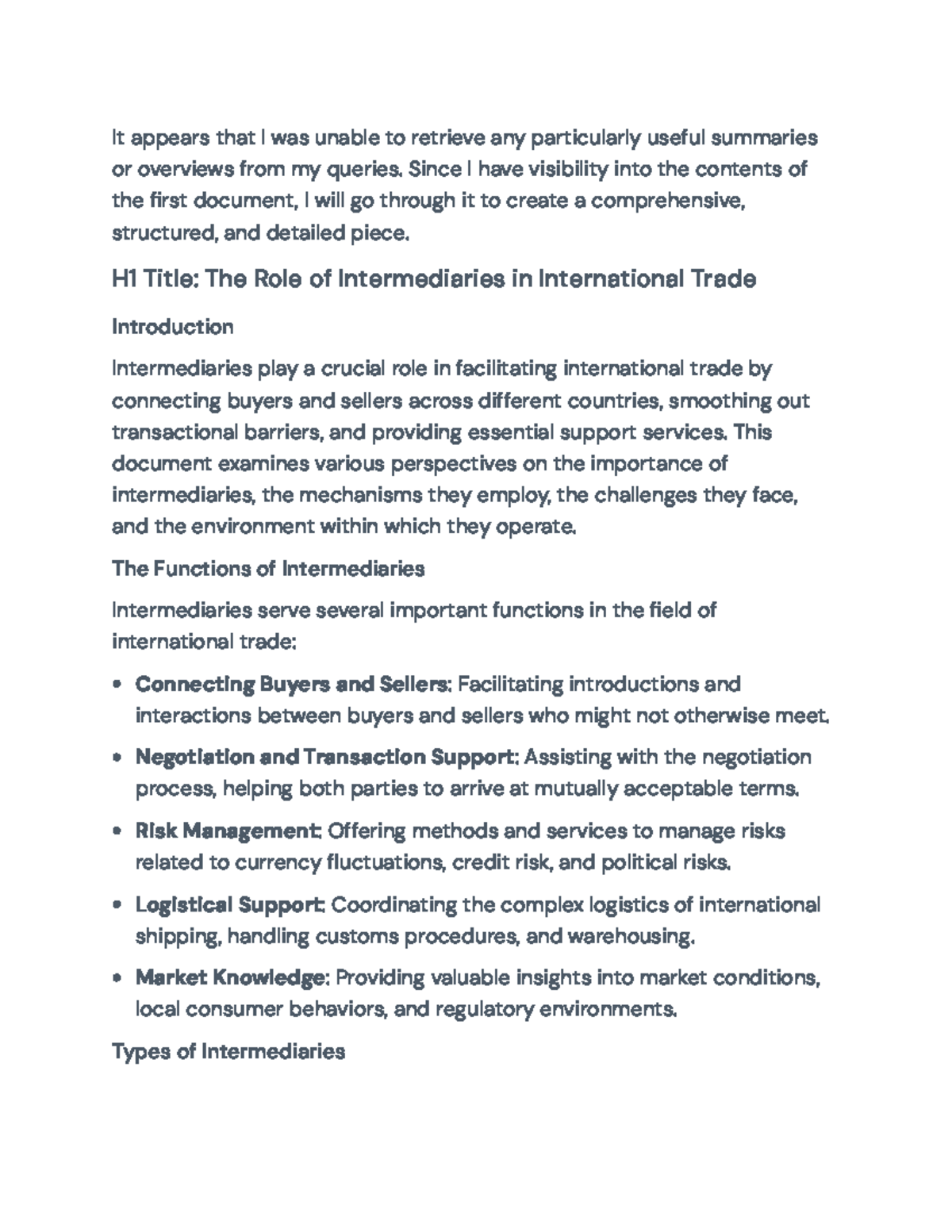The Role of Intermediaries in International Trade: Functions ...