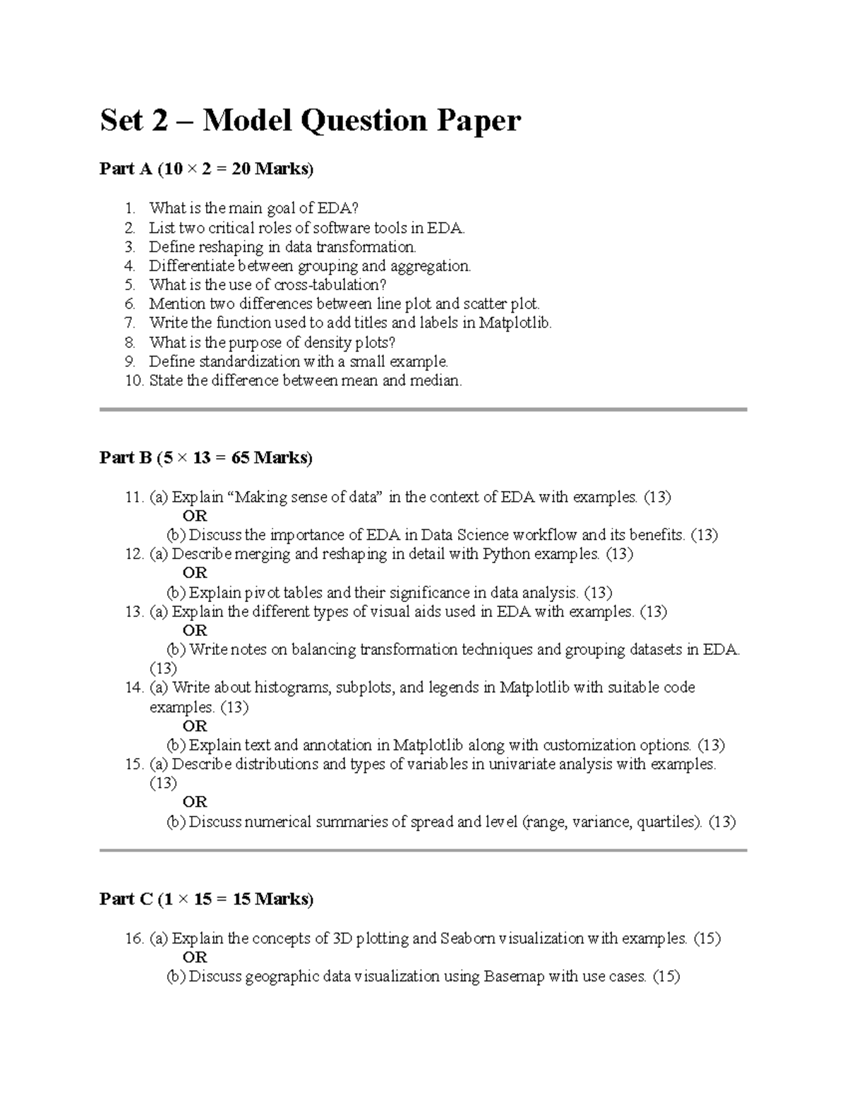 Set 2 - EDA Model Question Paper (Part A & B) - Studocu