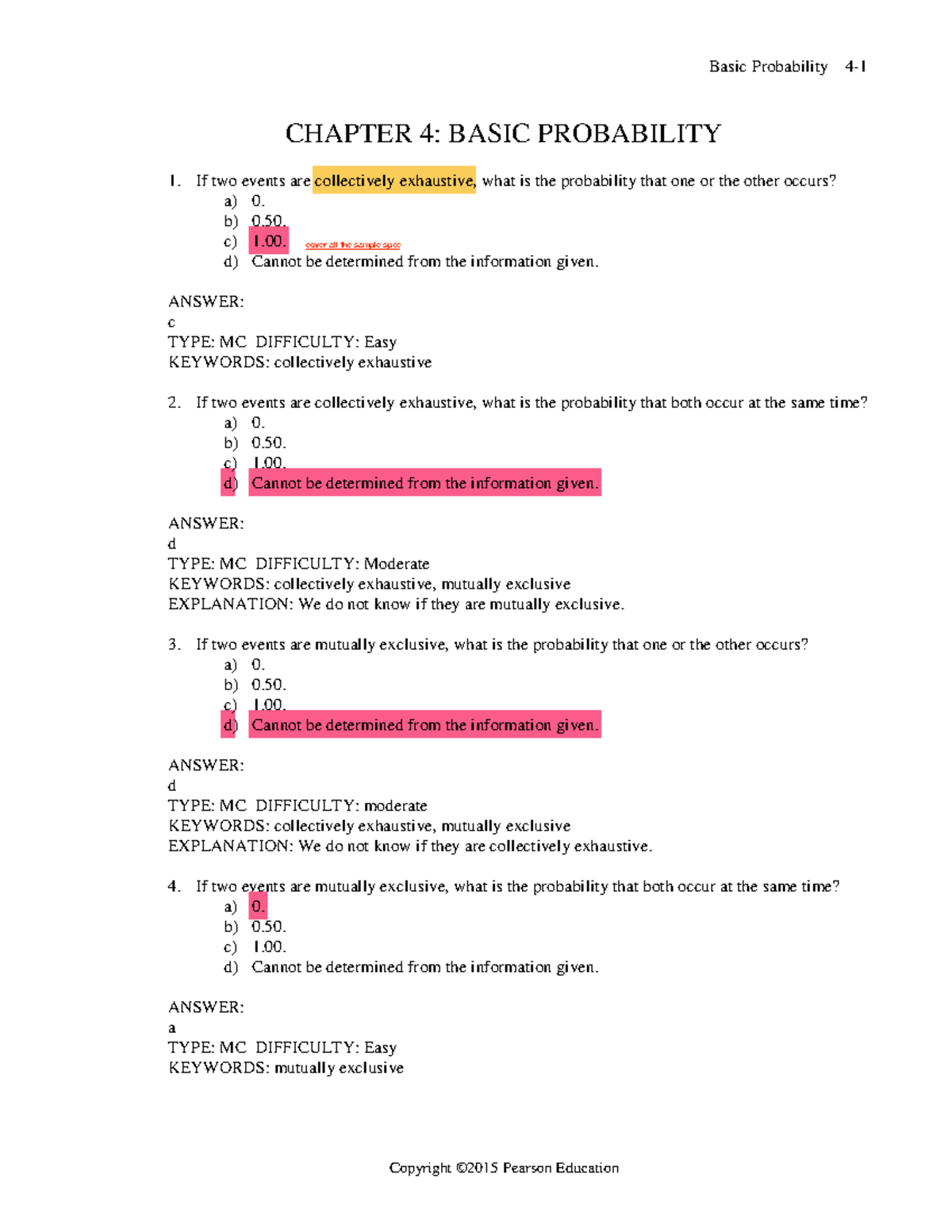 Chapter 4 - Basic Probability Practice Questions and Answers - Studocu