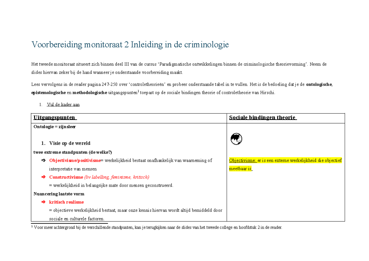 Voorbereiding monitoraat 2 Inleiding in de criminologie 2024-2025 ...