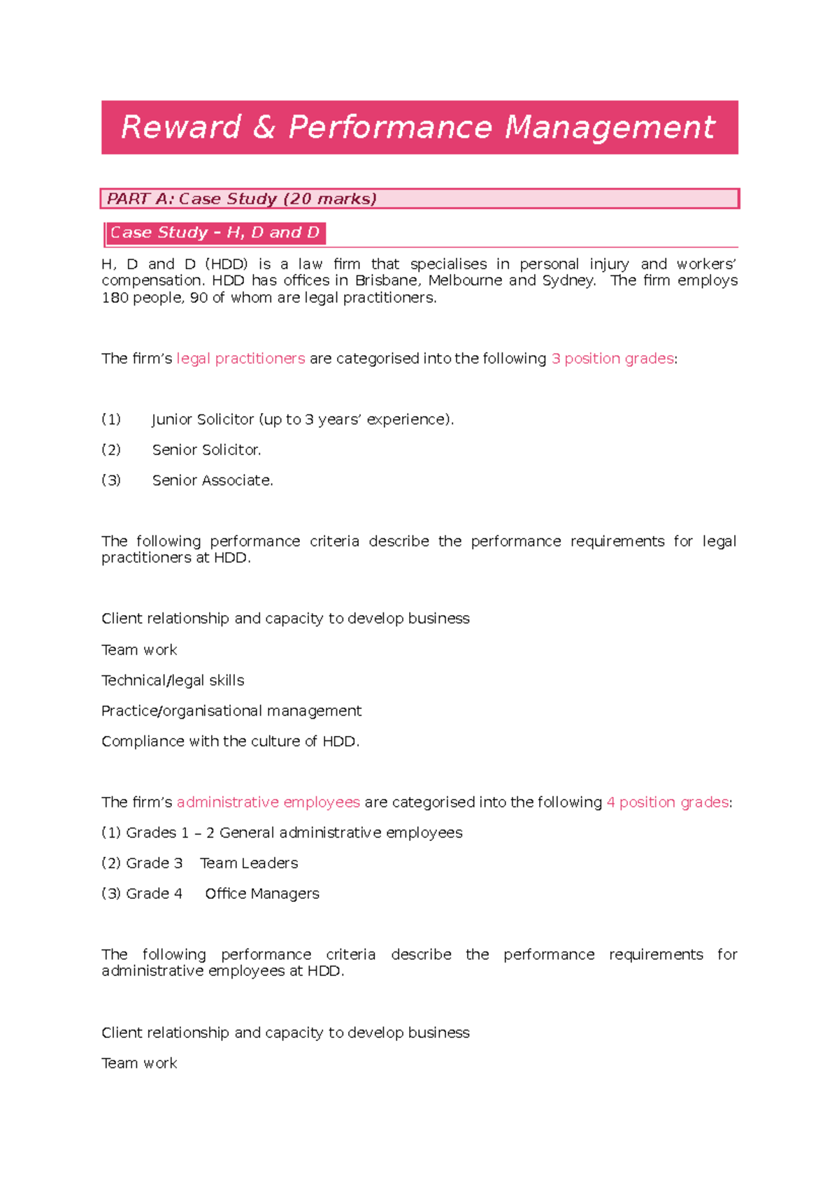 RPM exam case study - Lecture notes 1-13 - Reward Performance ...