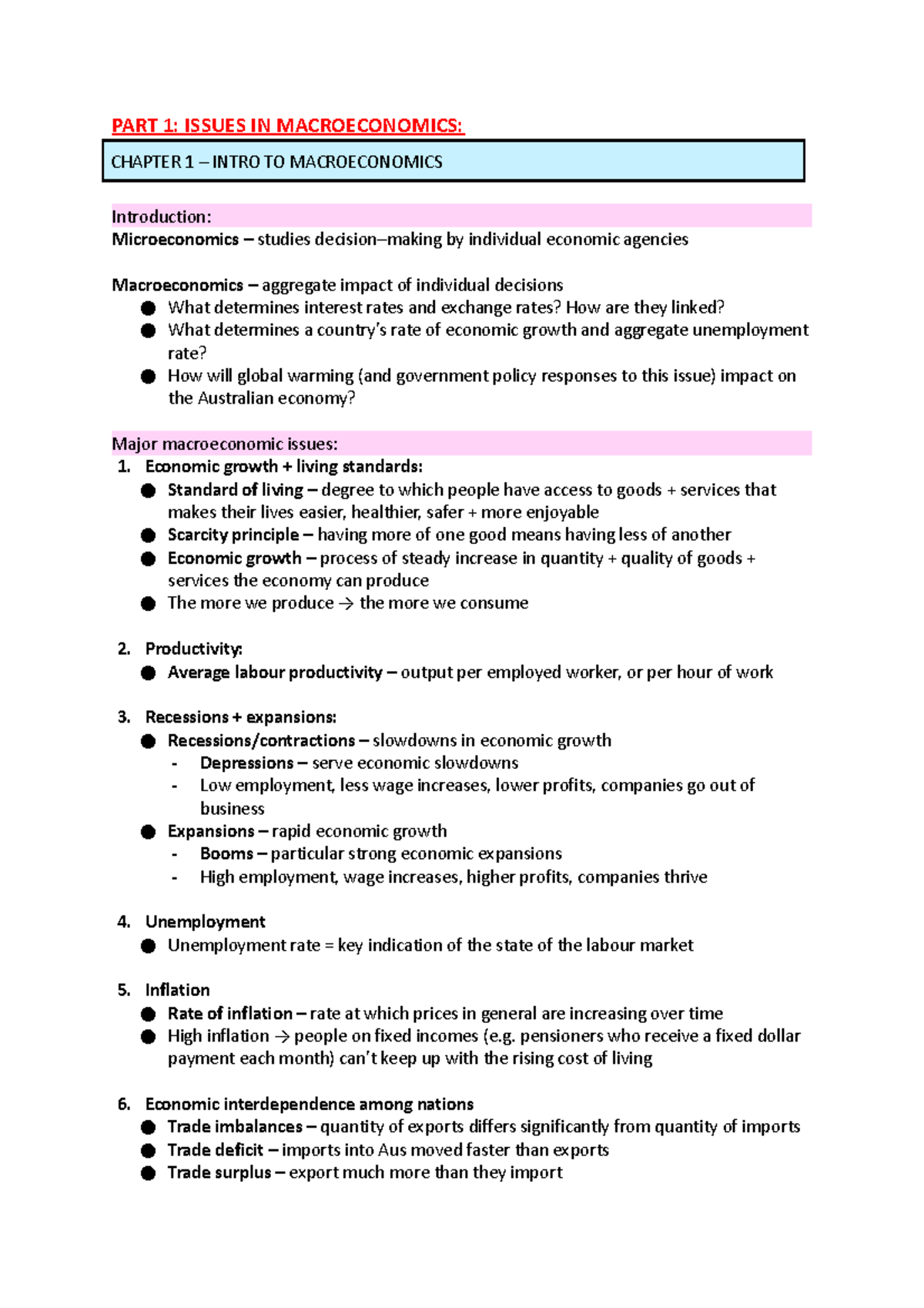 ECON1002 Final Exam Study Notes: Key Macro Concepts and Policies - Studocu