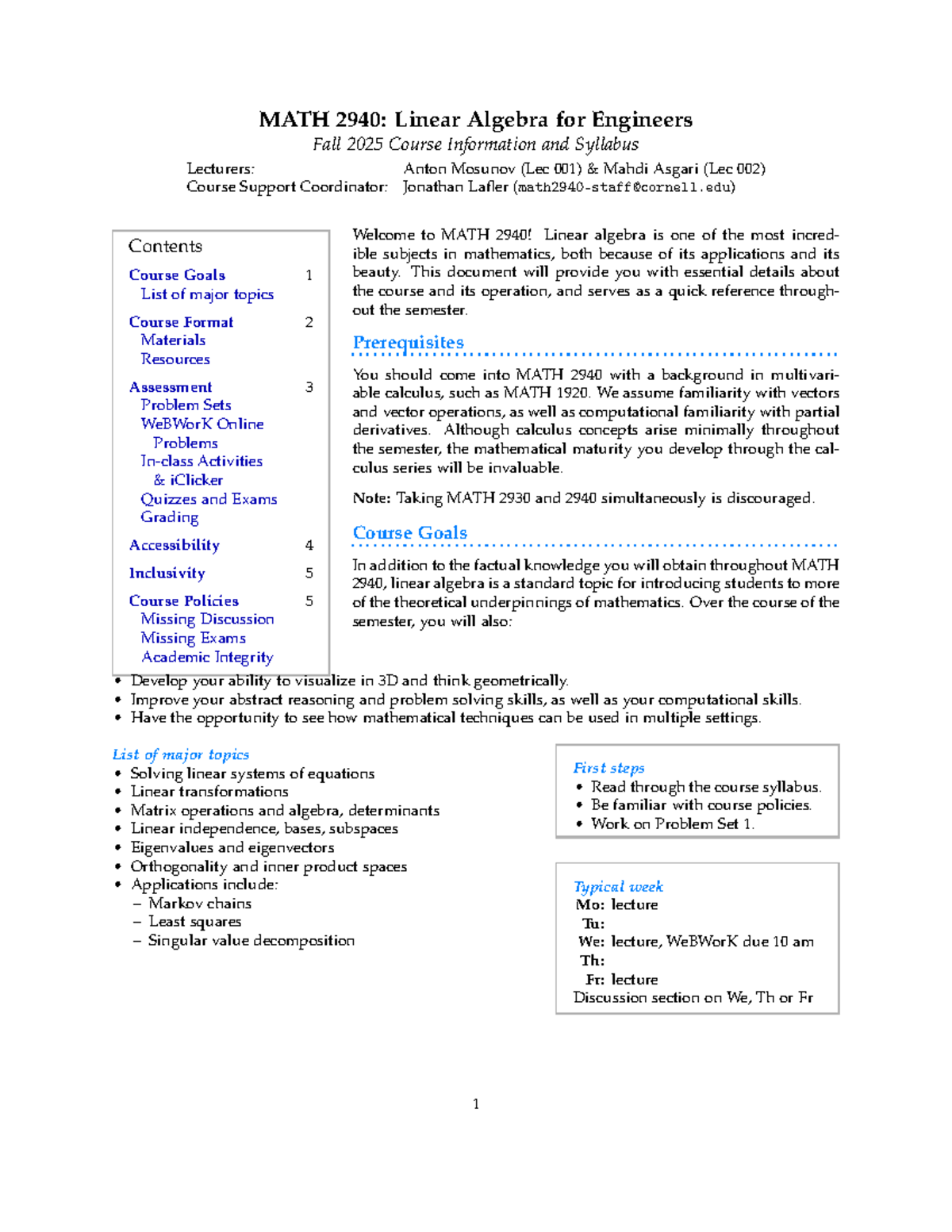 MATH 2940: Fall 2025 Linear Algebra Syllabus and Course Info - Studocu