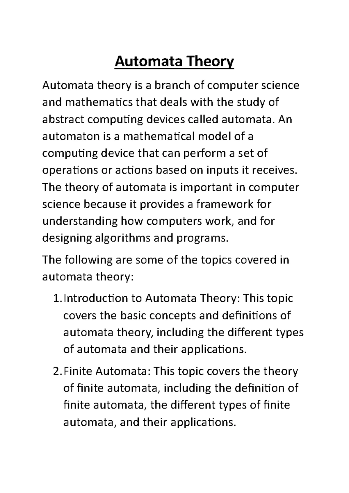 Automata theories part 1 - Automata theories Automata theory is a ...