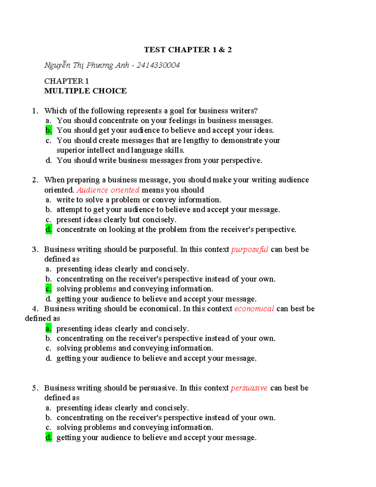 TEST Practice - Chapter 1 & 2 Multiple Choice Questions - Studocu