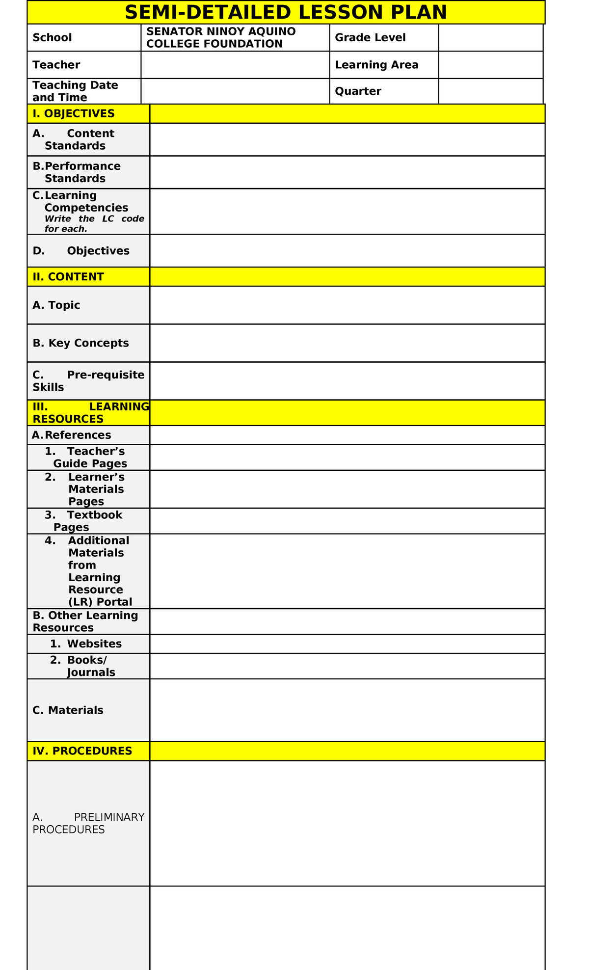 NEW-LP- Template - Hjjkk - SEMI-DETAILED LESSON PLAN School SENATOR ...