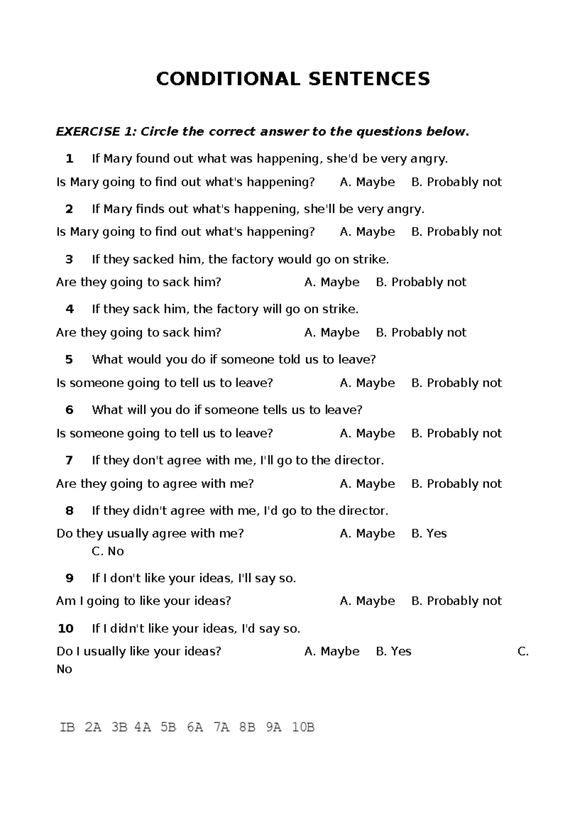 0228 - Conditional Sentences Exercise and Practice - Studocu