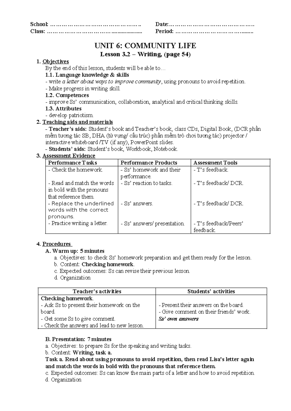 Unit 6: Community Life - Lesson 3.2 Writing Skills Guide - Studocu