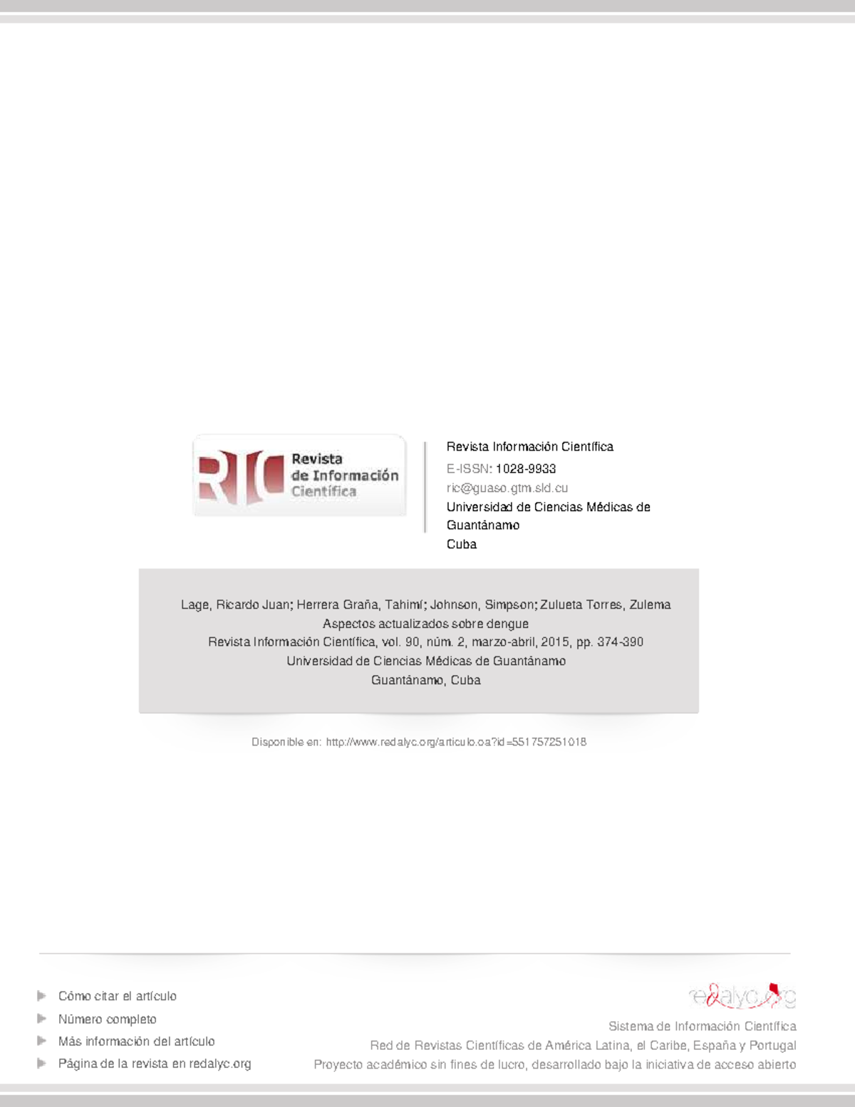 Aspectos Actualizados sobre Dengue - Rev. Inf. Cient. UCMG 2015 - Studocu