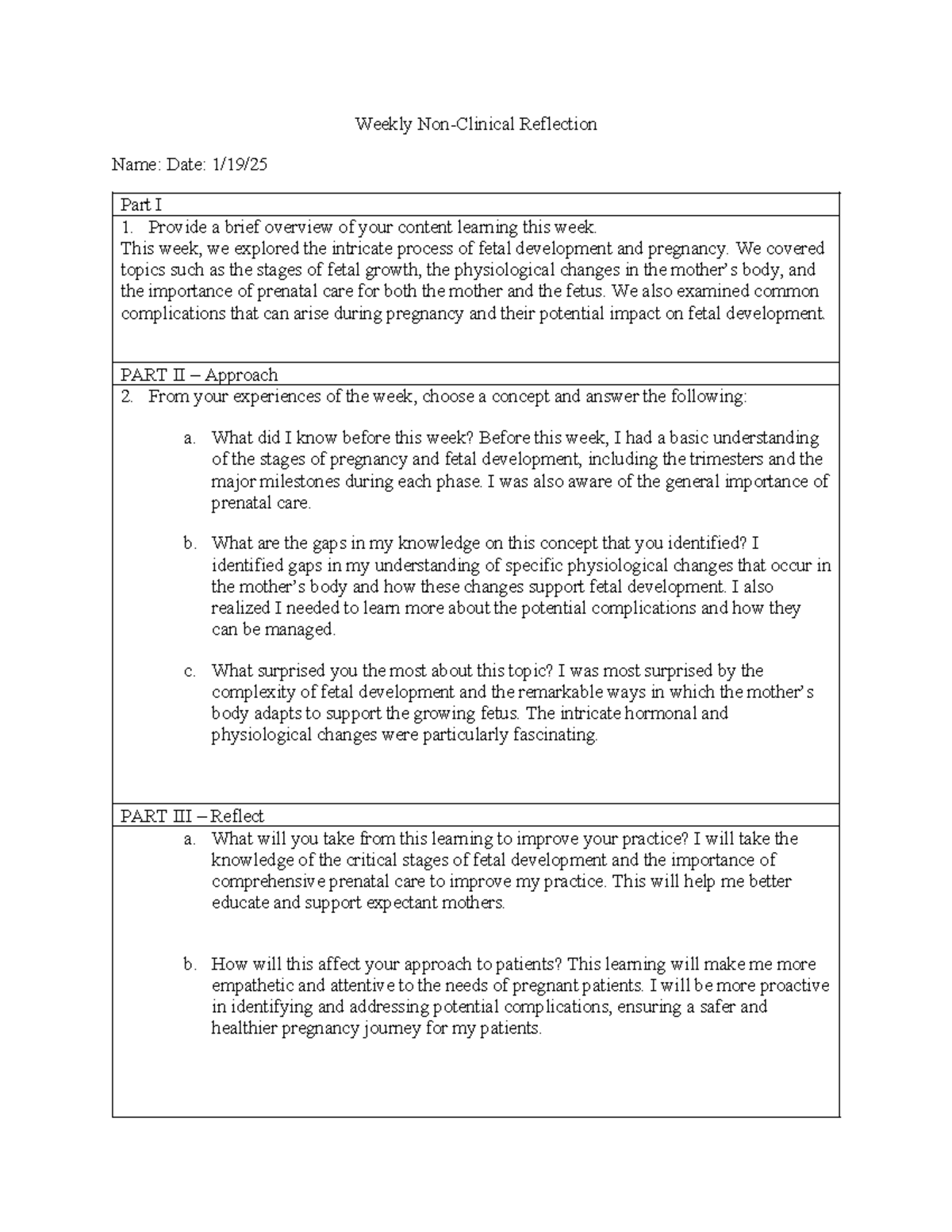 Weekly Non-Clinical Reflection (week 2) 1-19-25 - Weekly Non-Clinical ...