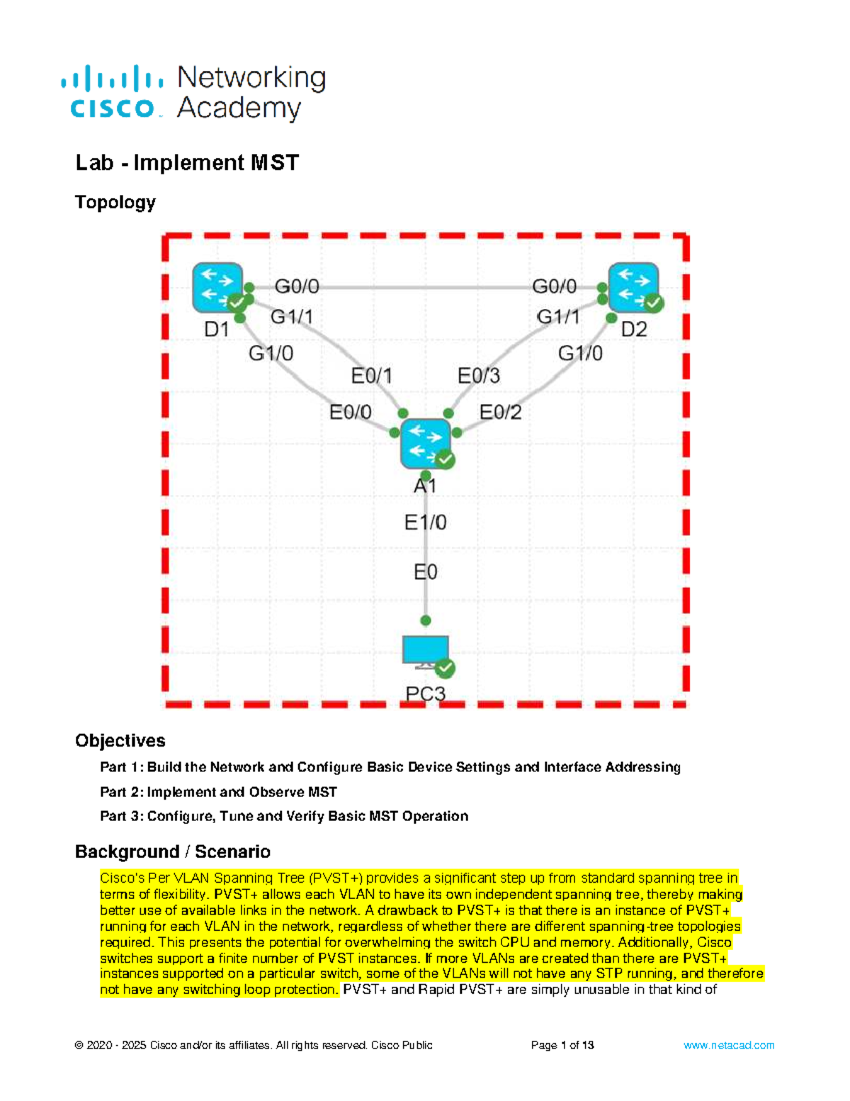 MV 4.1.2 Lab - Implementing Multiple Spanning Tree (MST) - Studocu