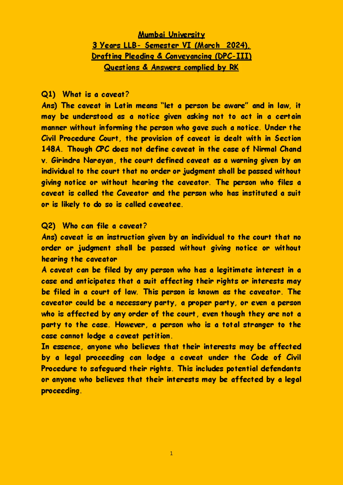 Torts PYQ: Past Year Questions for Exam Preparation - Studocu
