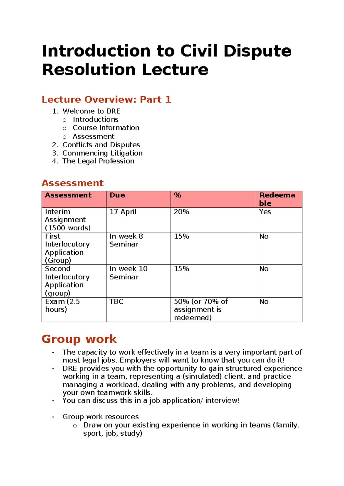 Civil Dispute Resolution Lecture (DRE) - Introduction and Overview ...