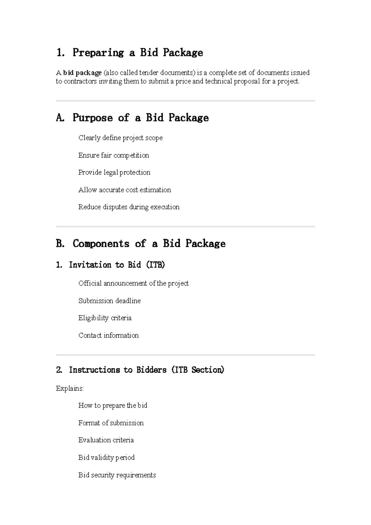 Preparing a Bid Package: Key Components and Requirements - Studocu