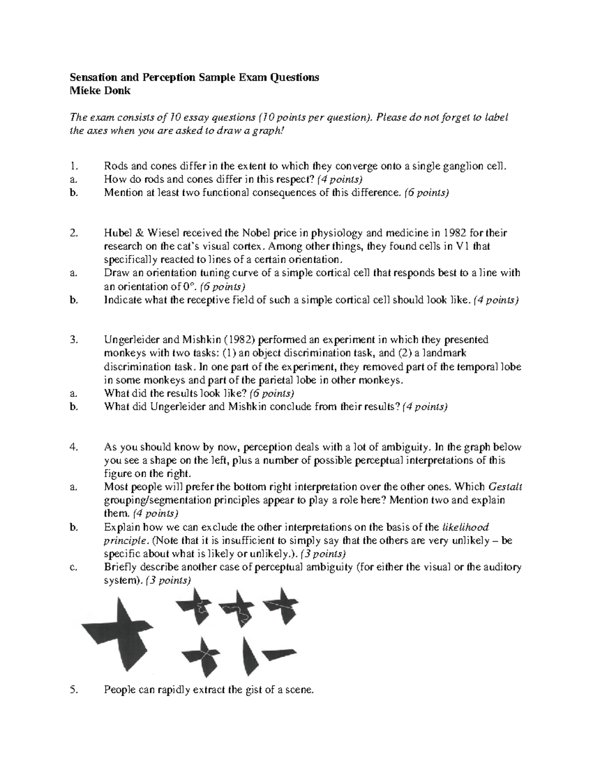 Sensation & Perception Sample Exam Questions (Proef tentamen 2019 ...