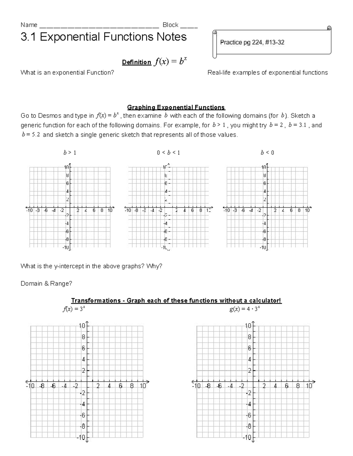 3.1 Exponential Functions Lecture Notes and Graphing Guide - Studocu