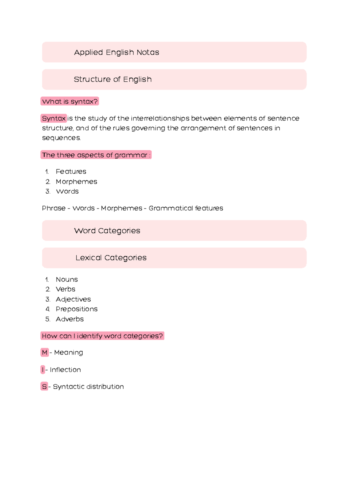 A1 Applied English Notes: Understanding Syntax and Sentence Structure ...
