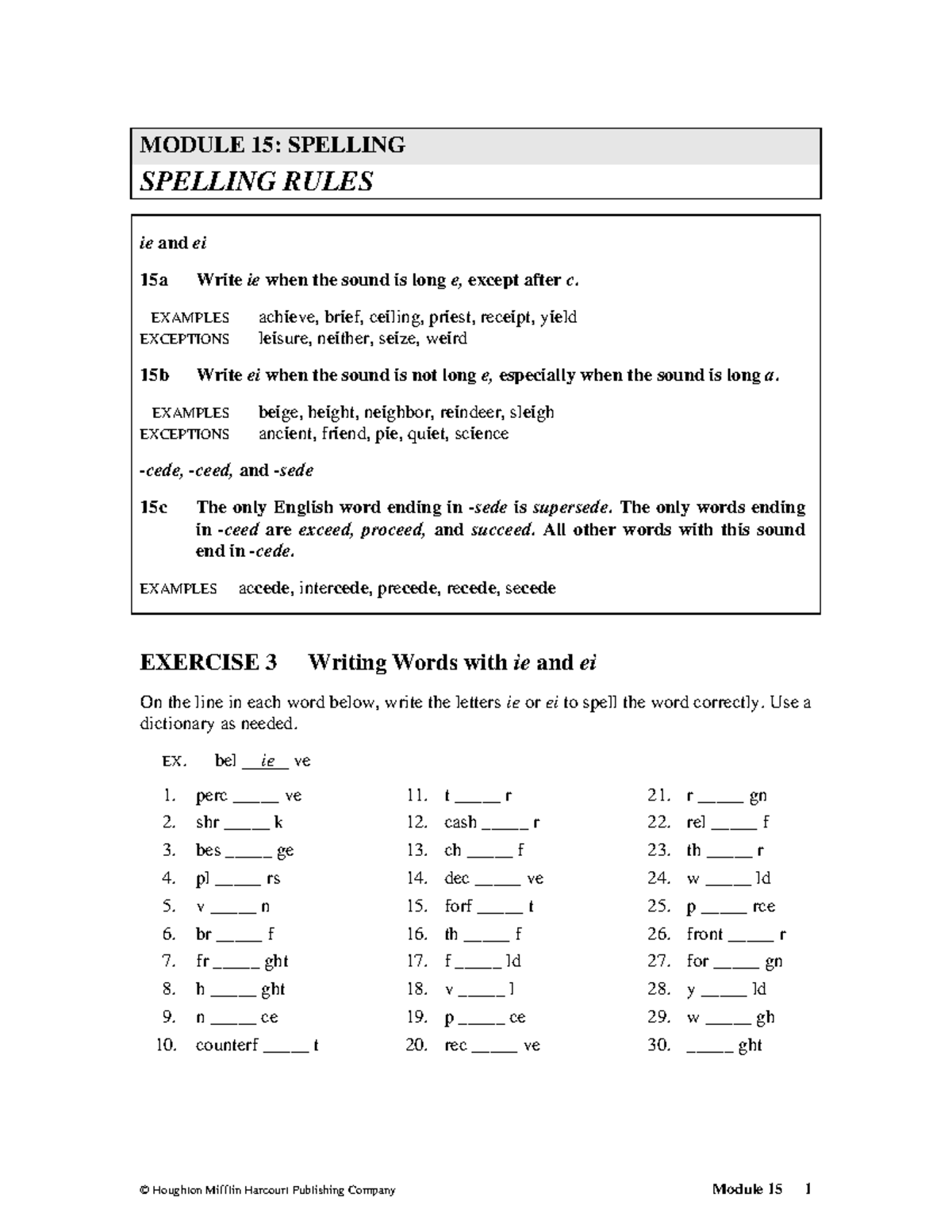 MODULE 15: Spelling Rules for 'ie' and 'ei' - Studocu