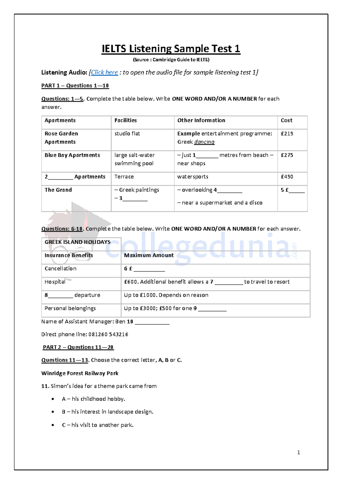 IELTS Listening Sample Test 1 Answers & Review - Studocu