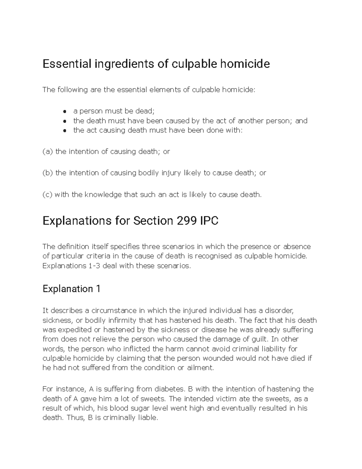 Culpable Homicide: Key Elements Under IPC Section 299 - Studocu