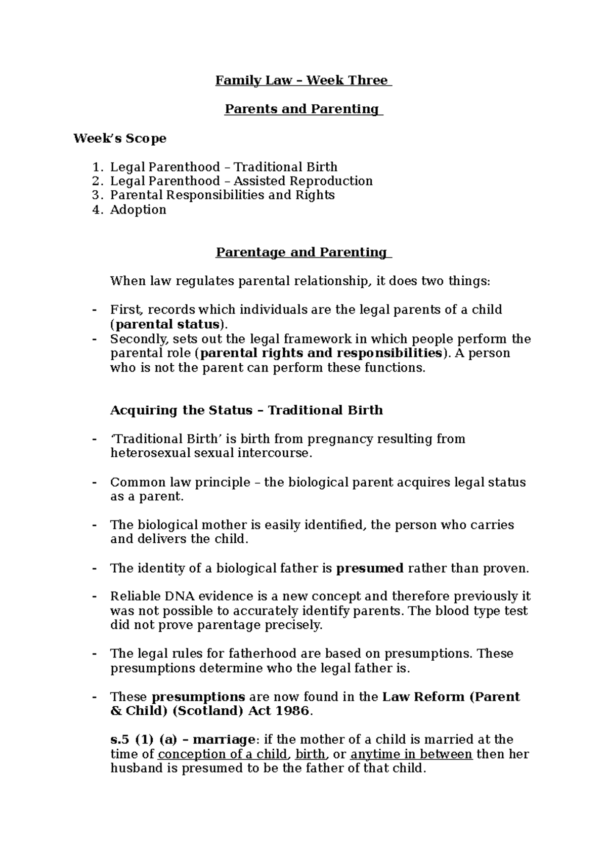 Family Law (LAW 202): Week 3 - Parents, Rights, and Adoption - Studocu